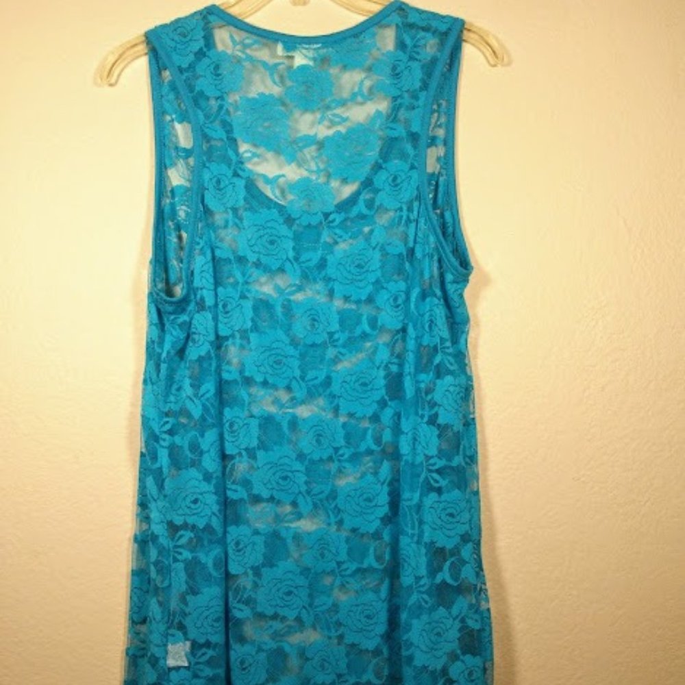 Derek Heart Plus Racerback Turqouise Stretch Lace Tank Sz: 2X - Picture 10 of 16